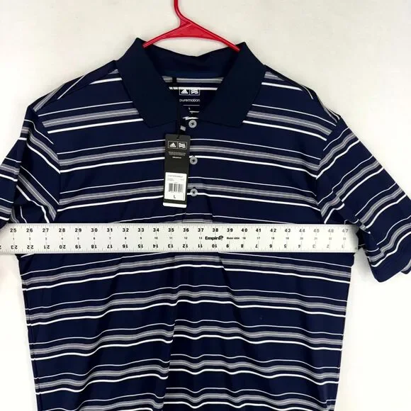adidas Golf puremotion Mens Moisture Wicking Blue/White Performance Polo L‎ NEW - Picture 10 of 11